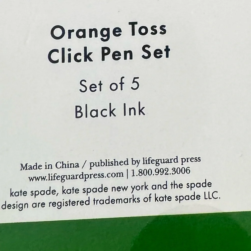 Kate Spade citrus Ink Pen Set of 5  w/ trio of Pink,Blue &green printed Notepads